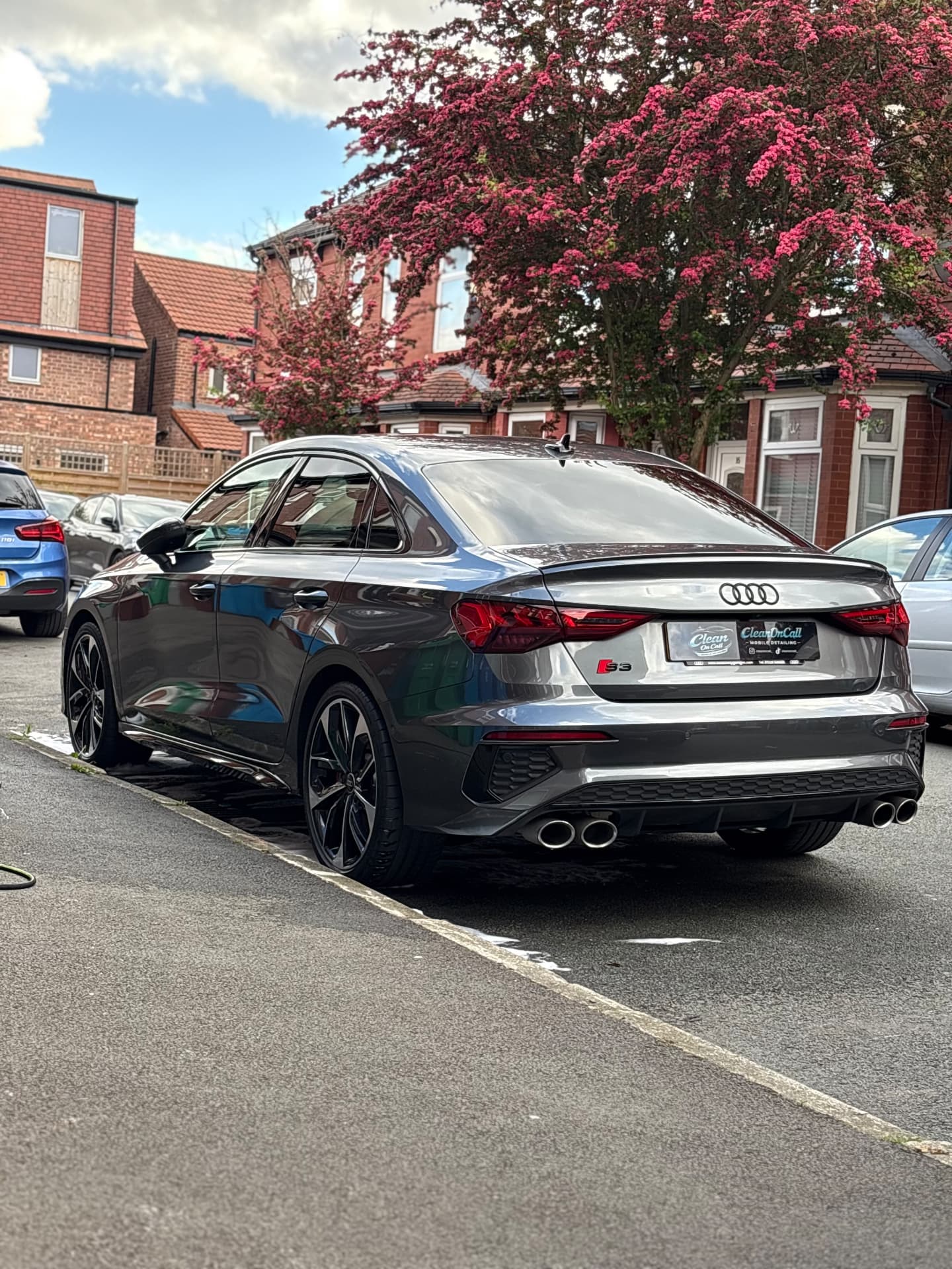 Grey Audi S3 saloon before and after a full exterior detail in Greater Manchester
